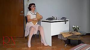 Real office roleplay with a stockings and high heels boss