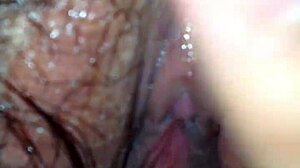 Saliva drops off her clitoris down wife's