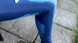 Wife's jeans get soaked with piss