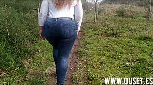 Huge ass pounded in the woods by chubby blonde milf