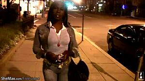 HD video of a big ass black shemale masturbating in public