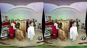 Hot Santa cosplay girls virtual reality gangbang