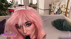 Sensual solo play with sex toy by Cospaly babe