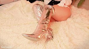 Arya Grander has silver boots and shows femdom POV masturbation tricks