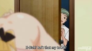 Cartoon hentai with an uncensored subtitle featuring an Asian schoolgirl showing her panties to the boy she likes.