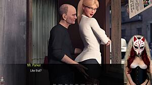 Nasty old man groping Jessica O’Neil in her adult cartoon game