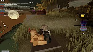 Porn with big tits and deep throat in Roblox game