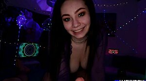 Natural tits and a hairy beaver get a rough fucking
